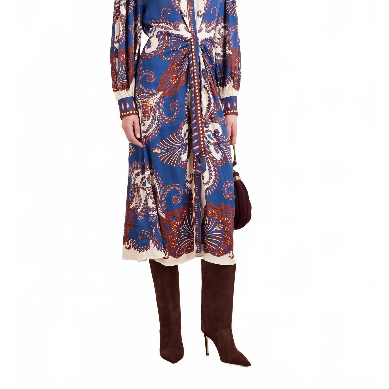 New Farm Rio Arabesque Scarf Midi Dress In Blue